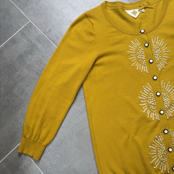 Anthropologie Monogram French Knot Cardigan Gold Mustard Yellow Size M - Picture 4 of 8